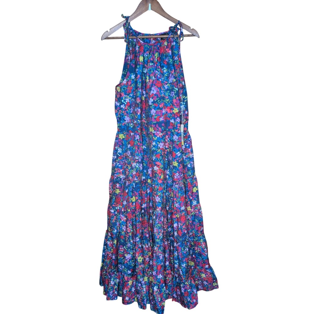 summersalt Blue Floral Maxi Dress with Pink & Green Accents